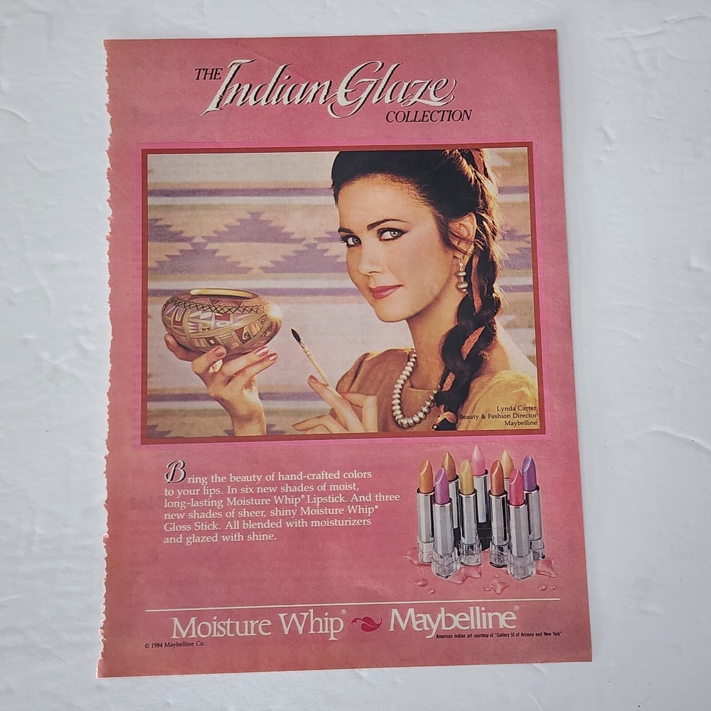Vtg Print Ad Lynda Carter Maybelline Moisture Whip Indian Glaze clipping 1984